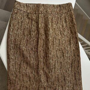 J.Crew Gold Metallic Brocade Pencil Skirt – Size 2, 22” Length, Elegant Holiday